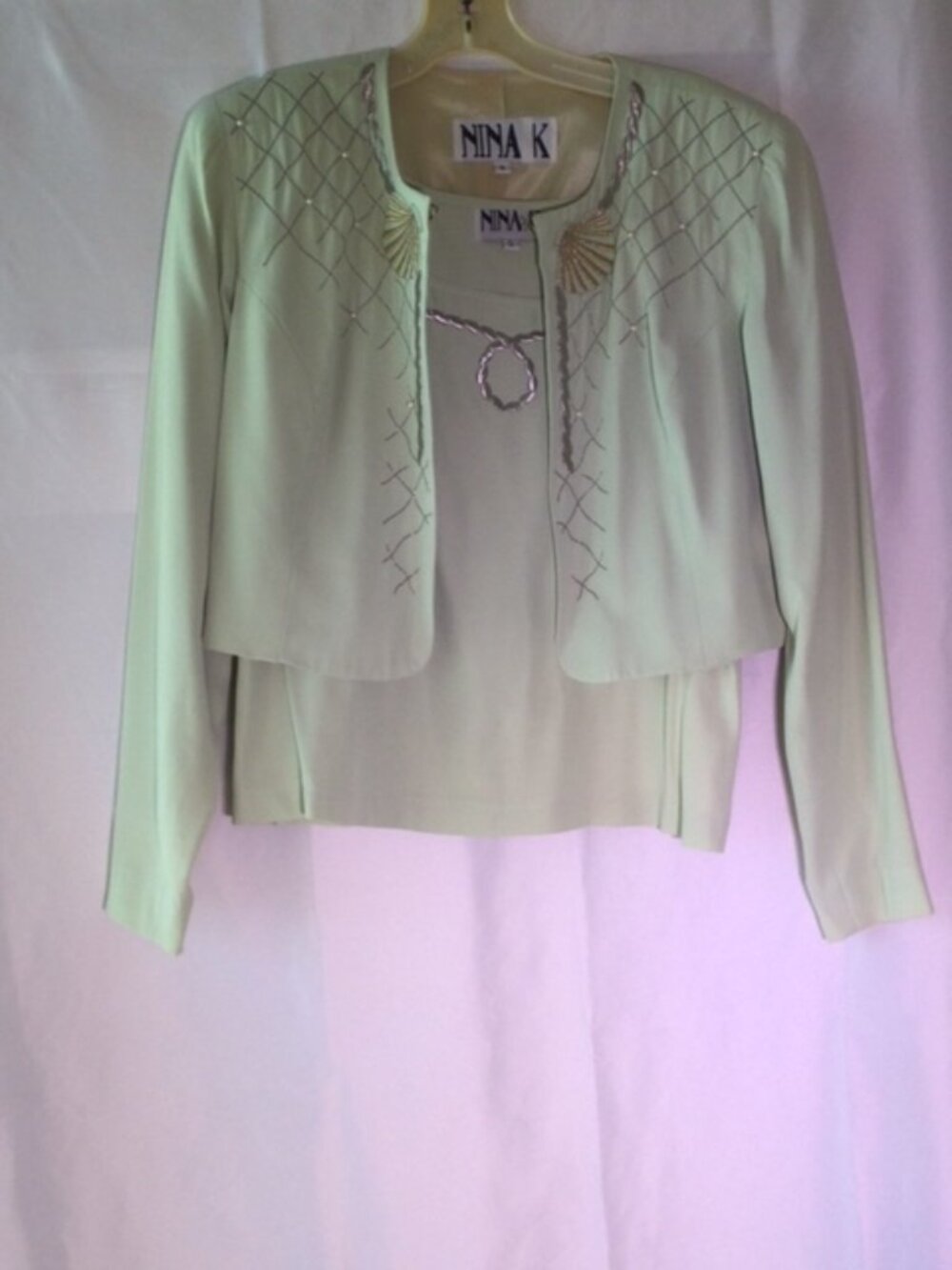 Nina K 2 Pc Embellished Jacket & Shell Set Ivory Beaded Women's